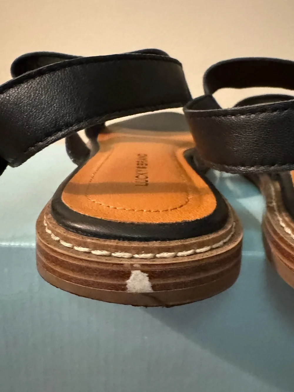 Lucky Brand Black Double-Strap Leather Slingback Sandals, size 9